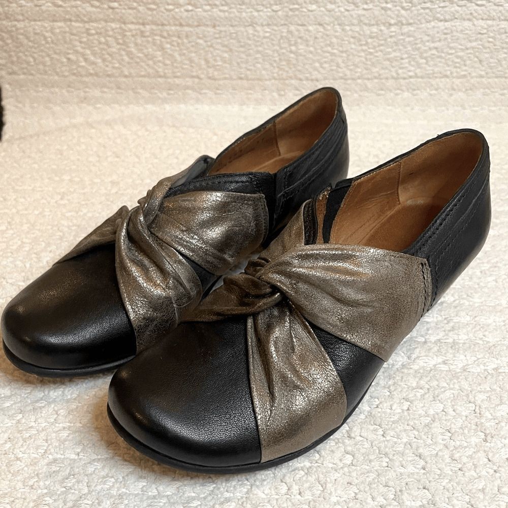 FIDJI black and Pewter leather Low heels Slip On Women’s size 37 EU